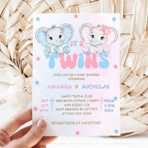 Tweeling Jongen Meisje Olifanten Baby Shower Kaart