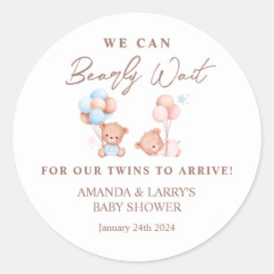 Tweeling Jongen Meisje Teddybeer Baby Shower Ronde Sticker