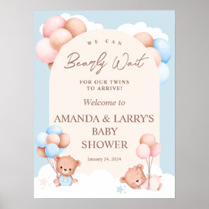 Tweeling Jongen Meisje Teddybeer Babyshower Welkom Poster