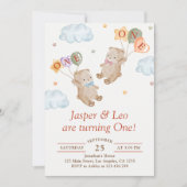 Tweeling Jongen Meisje - Teddyberen Feest Verjaard Kaart (Voorkant)