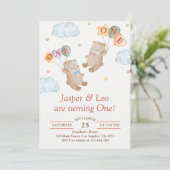 Tweeling Jongen Meisje - Teddyberen Feest Verjaard Kaart (Staand voorkant)