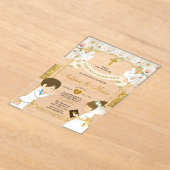 Tweeling Jongen & Meisje Witte Bloem 1e Heilige Co Acryl Uitnodigingen (Laagn)