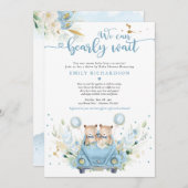 Tweeling-jongen Teddy Bear rijdt met Baby shower Kaart (Voorkant / Achterkant)