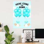 Tweeling Jongens Baby Shower Decoratie Poster (Thuiskantoor)