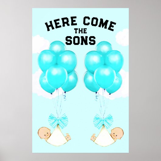 Tweeling Jongens Baby Shower Decoratie Poster (Voorkant)