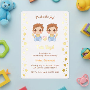 Tweeling Jongens Baby Shower Folie Uitnodiging
