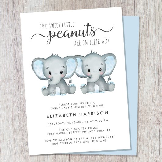 Tweeling Jongens Baby Shower Olifant Kaart