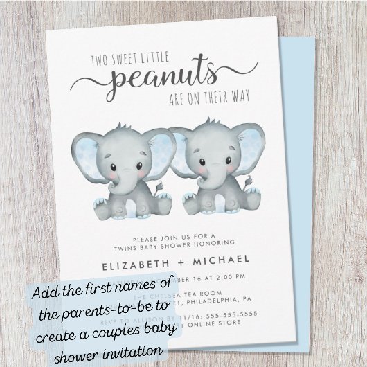 Tweeling Jongens Baby Shower Olifant Kaart