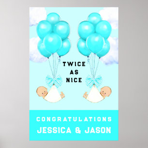Tweeling Jongens Baby Shower Poster