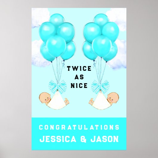 Tweeling Jongens Baby Shower Poster (Voorkant)