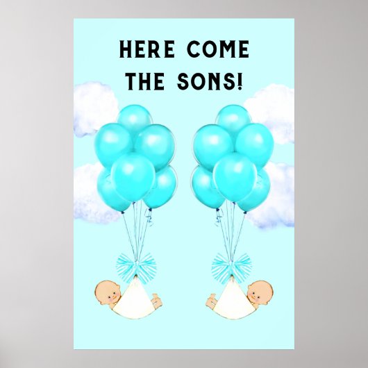 Tweeling Jongens Baby Shower Poster (Voorkant)