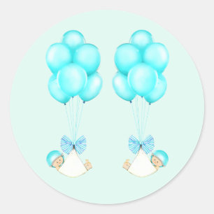 Tweeling Jongens Baby Shower Ronde Sticker