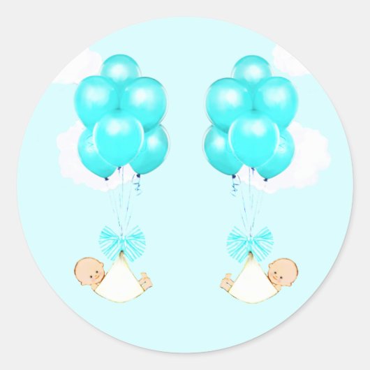 Tweeling Jongens Baby Shower Ronde Sticker (Voorkant)