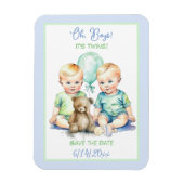 Tweeling Jongens Baby Shower Save the Date Magneet (Verticaal)