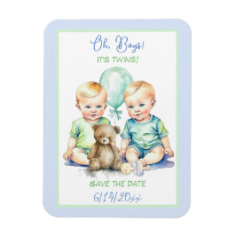 Tweeling Jongens Baby Shower Save the Date Magneet