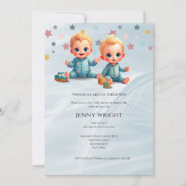 Tweeling Jongens Baby Shower Uitnodiging