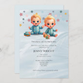 Tweeling Jongens Baby Shower Uitnodiging (Voorkant / Achterkant)