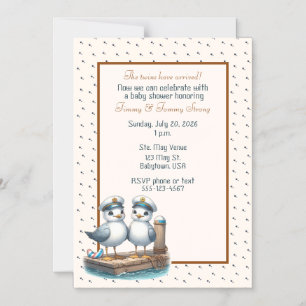 Tweeling Jongens Baby Shower Zeemeeuw Zeevaart The Magnetische Uitnodiging