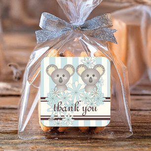 Tweeling Jongens Babyfeest / Verjaardag Koala Beda Vierkante Sticker