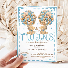 Tweeling Jongens Beer Blauwe Ballon Baby Shower Kaart