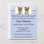 Tweeling jongens beren gepersonaliseerd baby showe kaart (Voorkant)