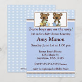 Tweeling jongens beren gepersonaliseerd baby showe kaart (Voorkant / Achterkant)