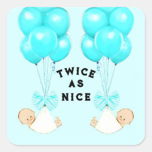 Tweeling Jongens Blauwe Ballonnen Baby Shower Vierkante Sticker