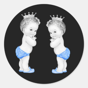 Tweeling Jongens Blauwe Prins Baby Shower Stickers