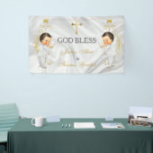 Tweeling Jongens Doop Christening Goud Spandoek (Beurs)