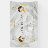 Tweeling Jongens Doop Christening Goud Spandoek (Verticaal)