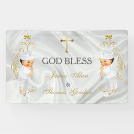 Tweeling Jongens Doop Christening Goud Spandoek