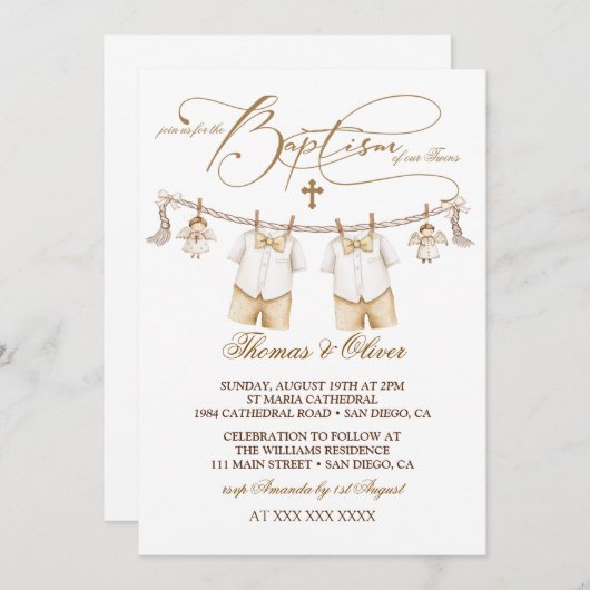 Tweeling Jongens Doopsel Doop Kaart (Voorkant / Achterkant)