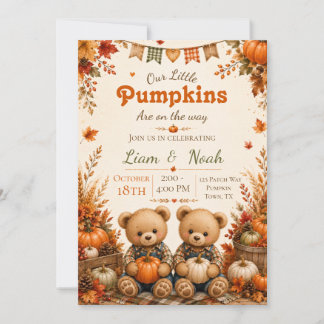 Tweeling Jongens Fall Baby Shower Kleine Pompoenen Kaart