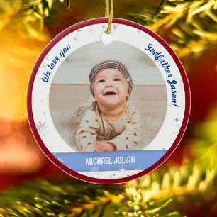 Tweeling Jongens Foto's Godfather Eerste Kerstmis Keramisch Ornament