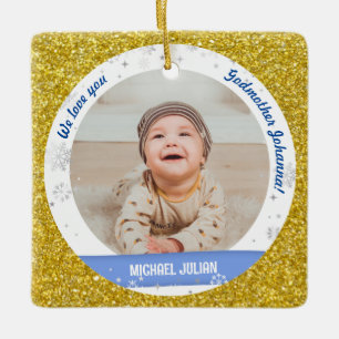 Tweeling Jongens Foto's Godmoeder Eerste Kerstmis Keramisch Ornament