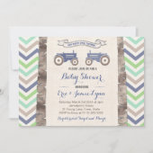 Tweeling jongens groen blauw trekkerchevron baby s kaart (Voorkant)