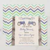 Tweeling jongens groen blauw trekkerchevron baby s kaart (Voorkant / Achterkant)
