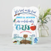 Tweeling jongens kleine visser met de tweede visse kaart (Staand voorkant)