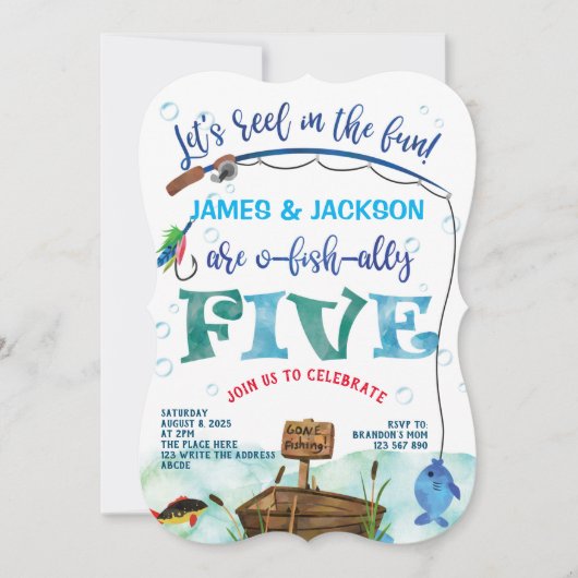 Tweeling jongens kleine visser met de vijfde kaart (Voorkant)