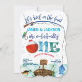 Tweeling jongens kleine visser visser thema 1st kaart (Voorkant)