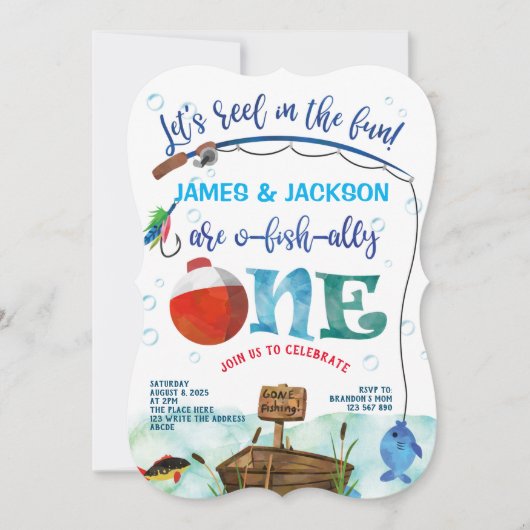 Tweeling jongens kleine visser visser thema 1st kaart (Voorkant)