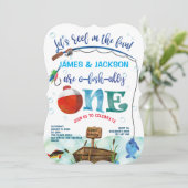 Tweeling jongens kleine visser visser thema 1st kaart (Staand voorkant)