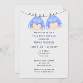 Tweeling Jongens Op Waslijn Baby Shower  Kaart (Voorkant / Achterkant)