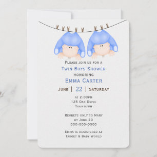 Tweeling Jongens Op Waslijn Baby Shower  Kaart