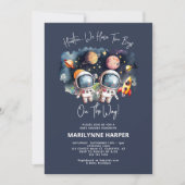 Tweeling Jongens Outer Space Planeten Baby Shower Kaart (Voorkant)