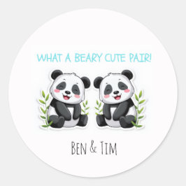 Tweeling Jongens, Panda Beer, Aangepaste Tweeling  Ronde Sticker