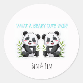 Tweeling Jongens, Panda Beer, Aangepaste Tweeling  Ronde Sticker
