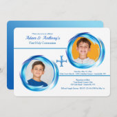Tweeling jongens Religieuze Foto Uitnodiging (Voorkant / Achterkant)