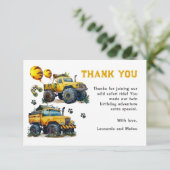 Tweeling Jongens Safari Jungle Monster Truck Verja Bedankkaart (Staand voorkant)