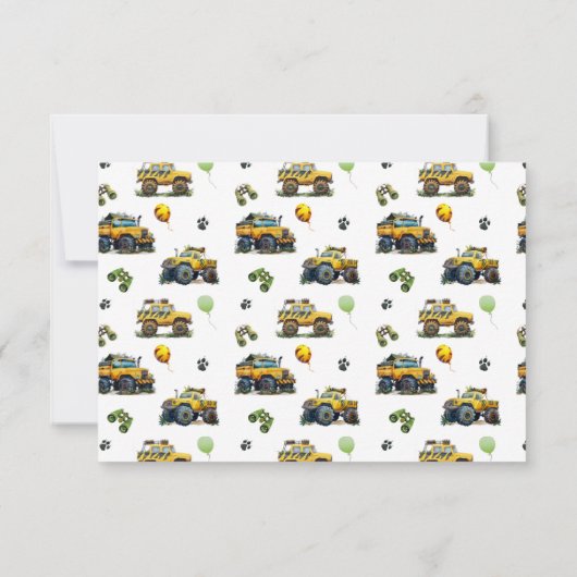 Tweeling Jongens Safari Jungle Monster Truck Verja Bedankkaart (Achterkant)